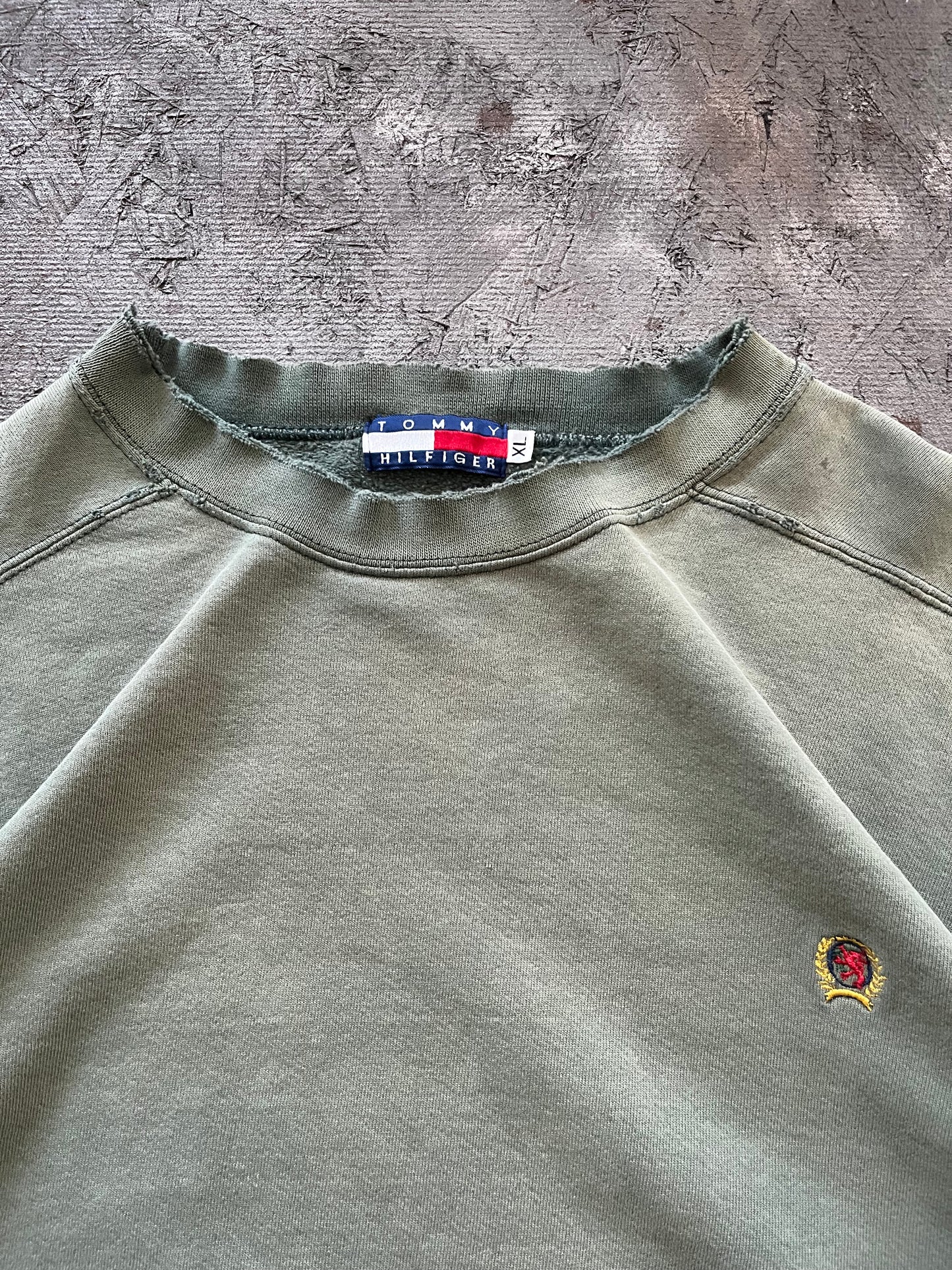 Vintage 1990s Faded and Thrashed Green Tommy Hilfiger Crewneck - XL