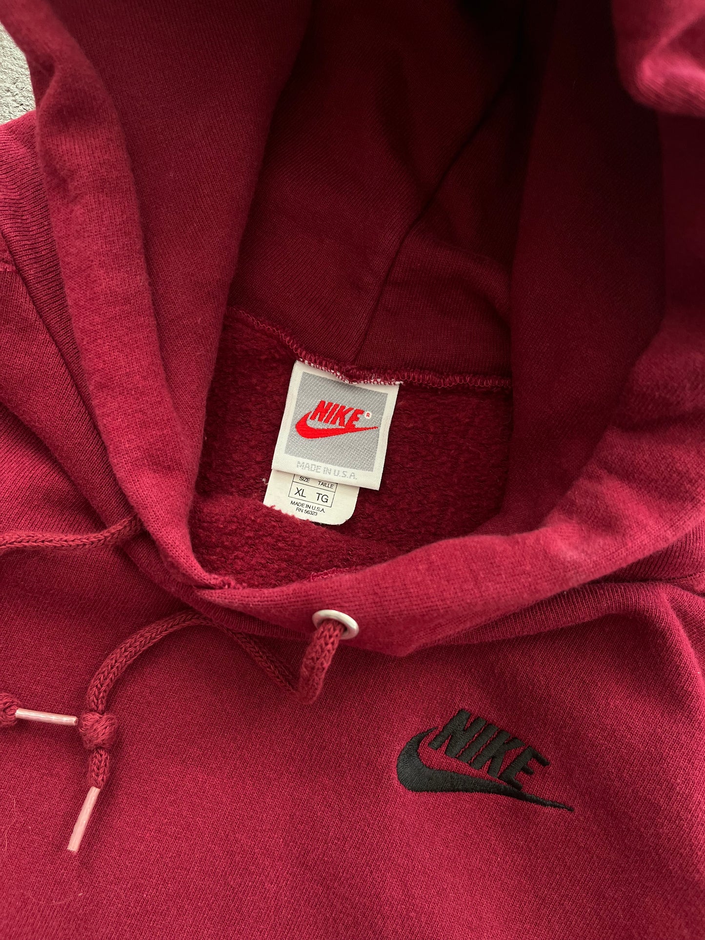 Vintage 1980s Nike Burgundy Tonal Hoodie - XL