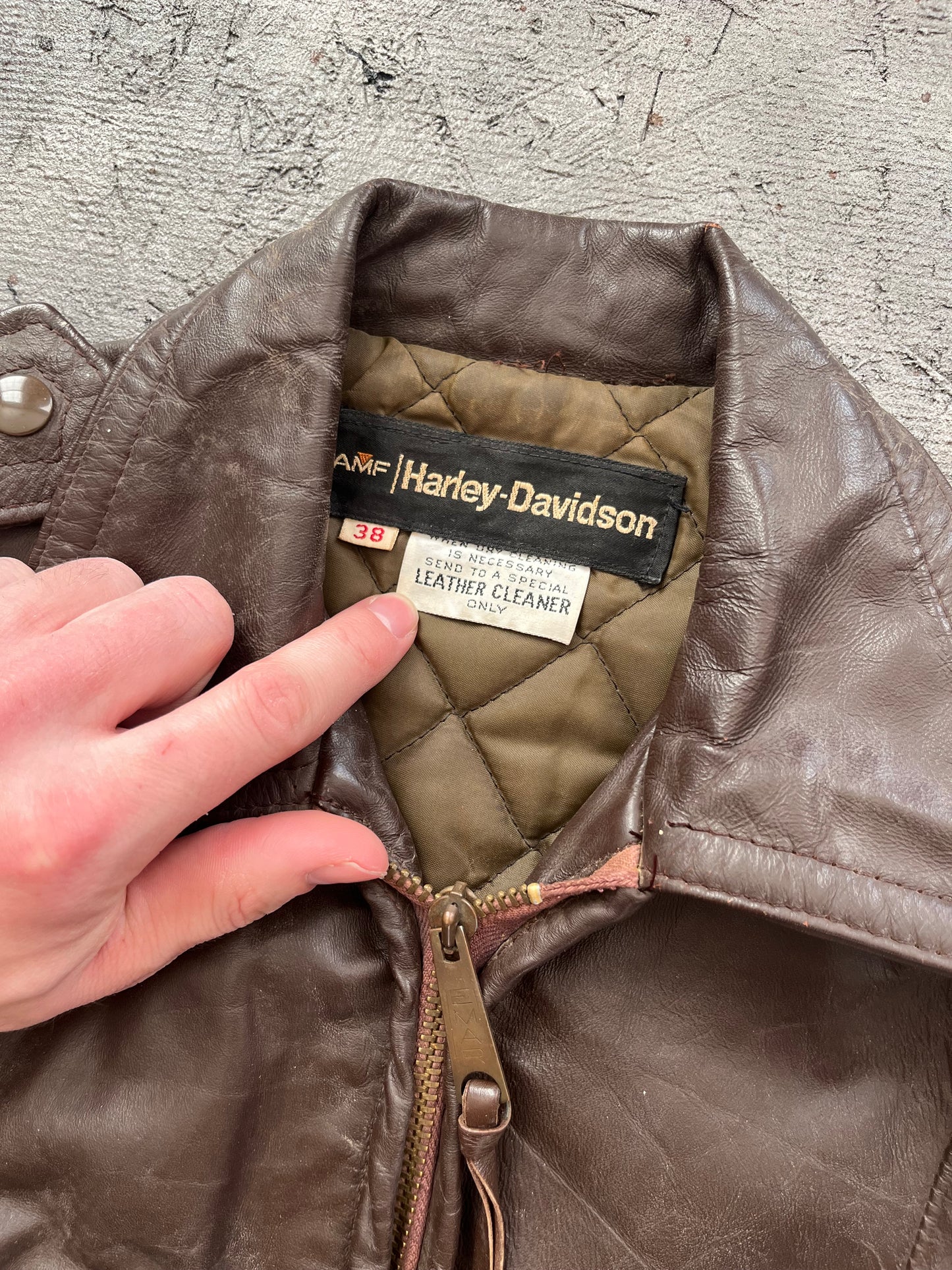 Vintage 1970s Harley Davidson Leather Biker Jacket - M