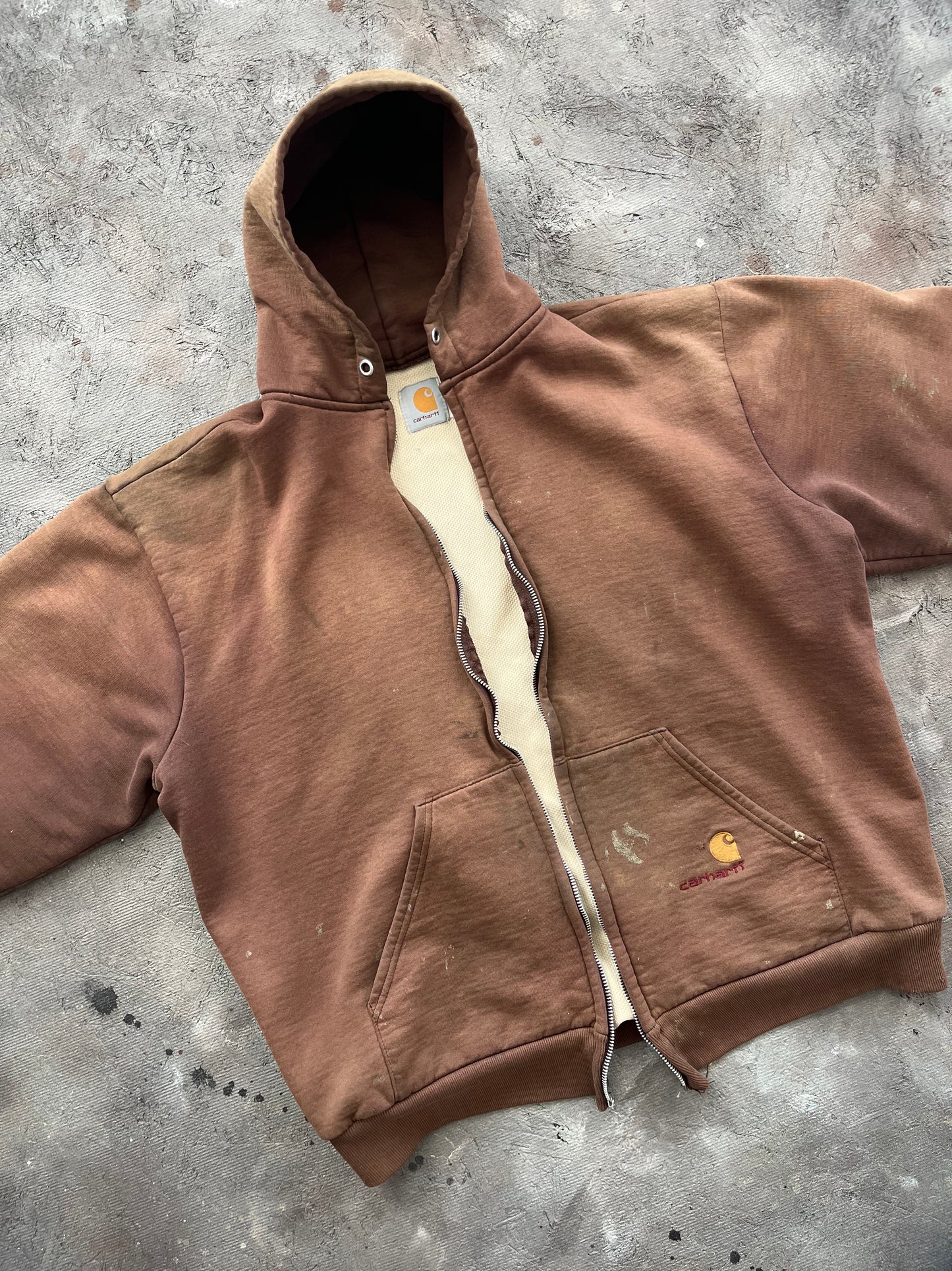 Vintage 1990s Faded Brown Carhartt Thermal Lined Zip-up Hoodie - XL