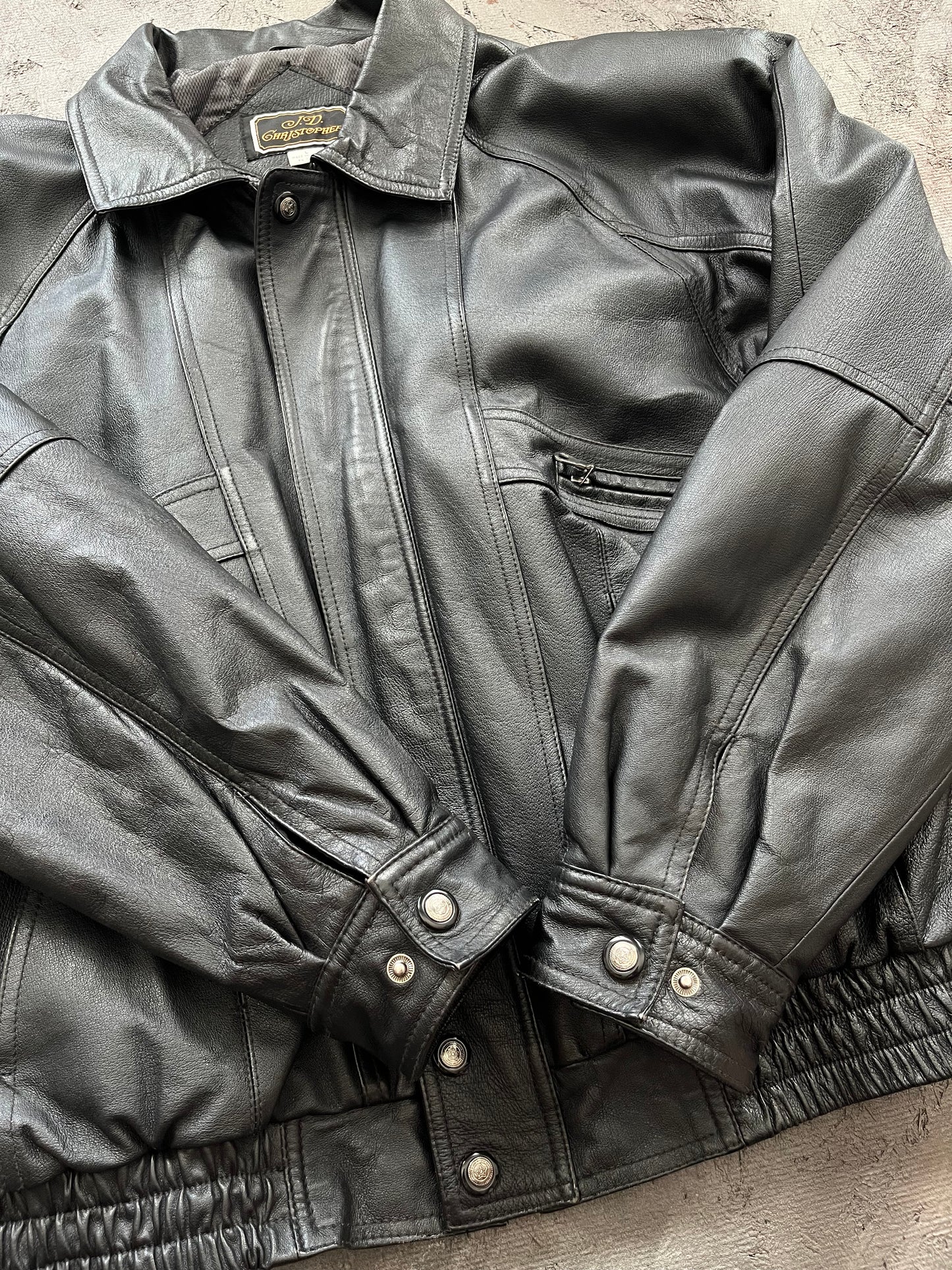 Vintage 1990s Black Leather Jacket - XL