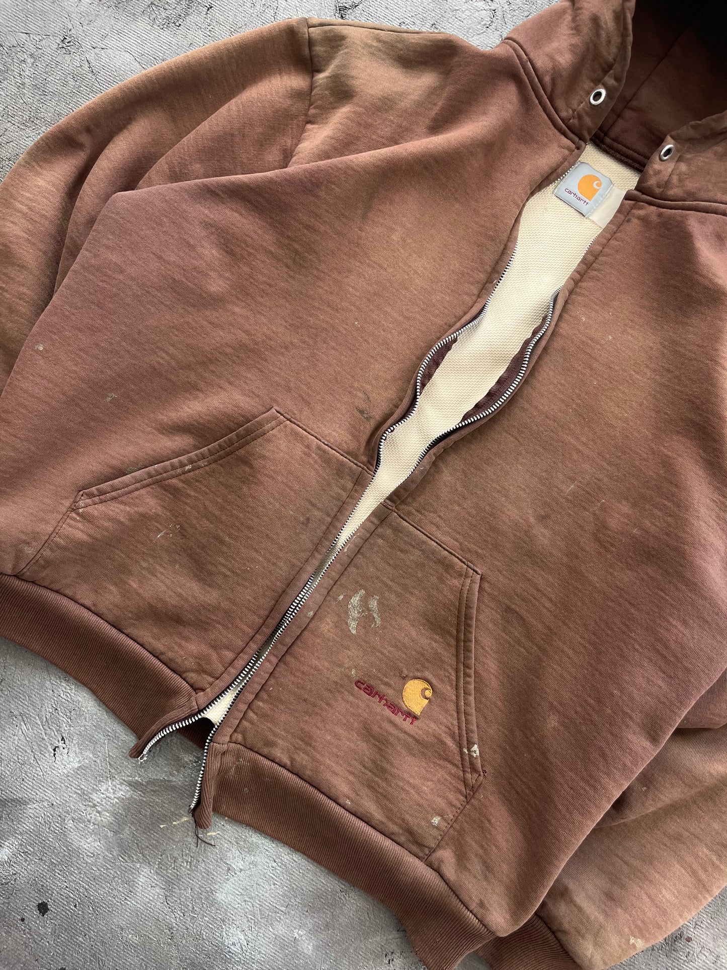 Vintage 1990s Faded Brown Carhartt Thermal Lined Zip-up Hoodie - XL