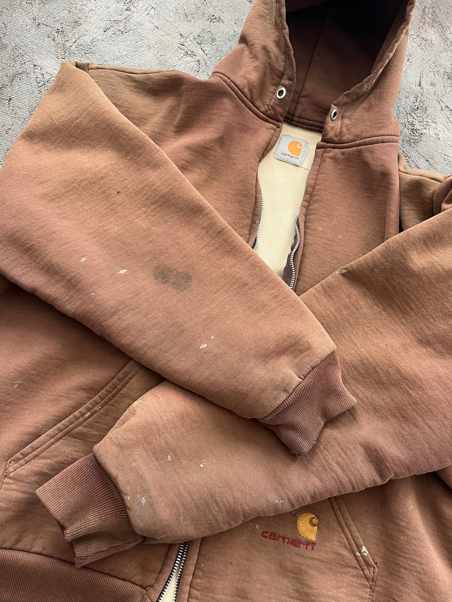Vintage 1990s Faded Brown Carhartt Thermal Lined Zip-up Hoodie - XL