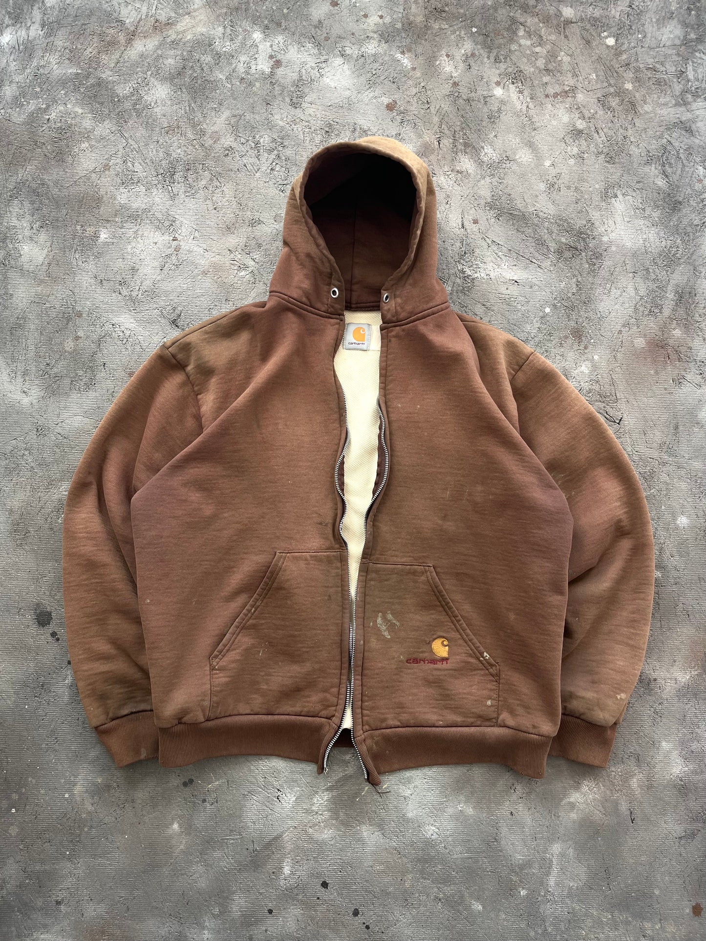 Vintage 1990s Faded Brown Carhartt Thermal Lined Zip-up Hoodie - XL