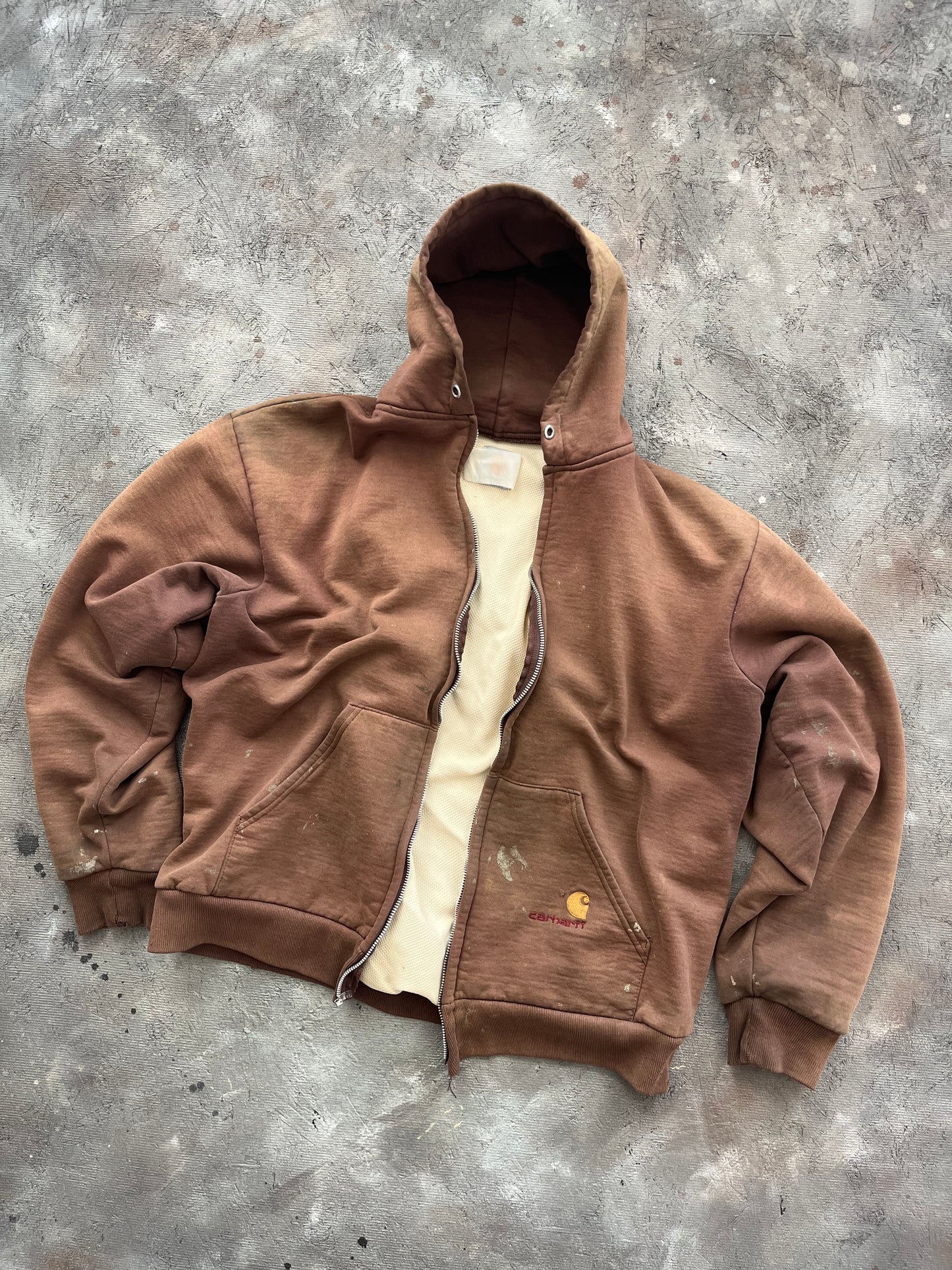 Vintage 1990s Faded Brown Carhartt Thermal Lined Zip-up Hoodie - XL