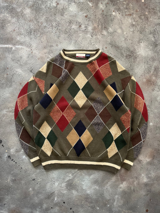 Vintage 1990s Argyle Sweater - L
