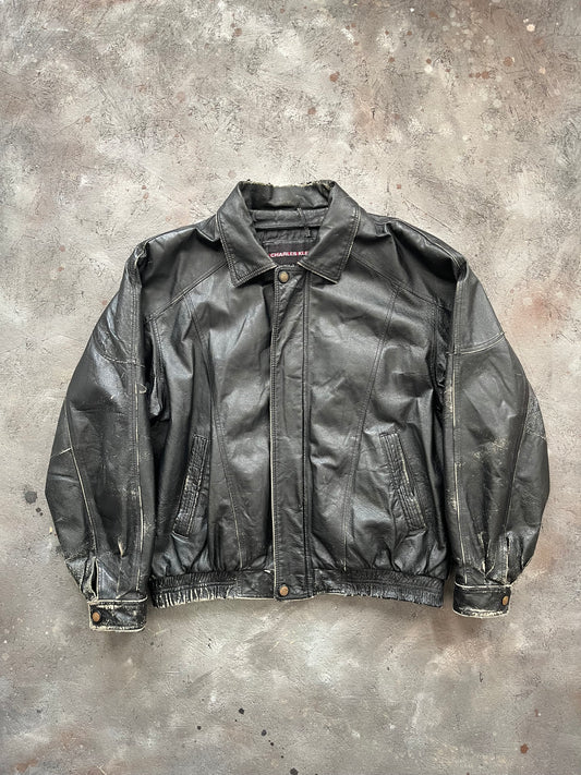 Vintage 1990s Black Leather Jacket - XL