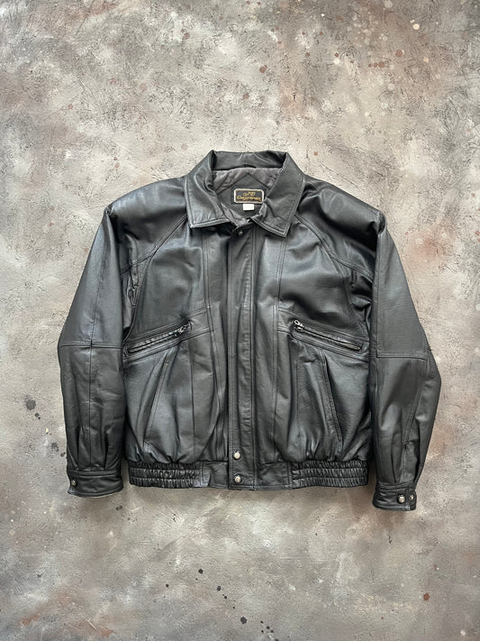 Vintage 1990s Black Leather Jacket - XL