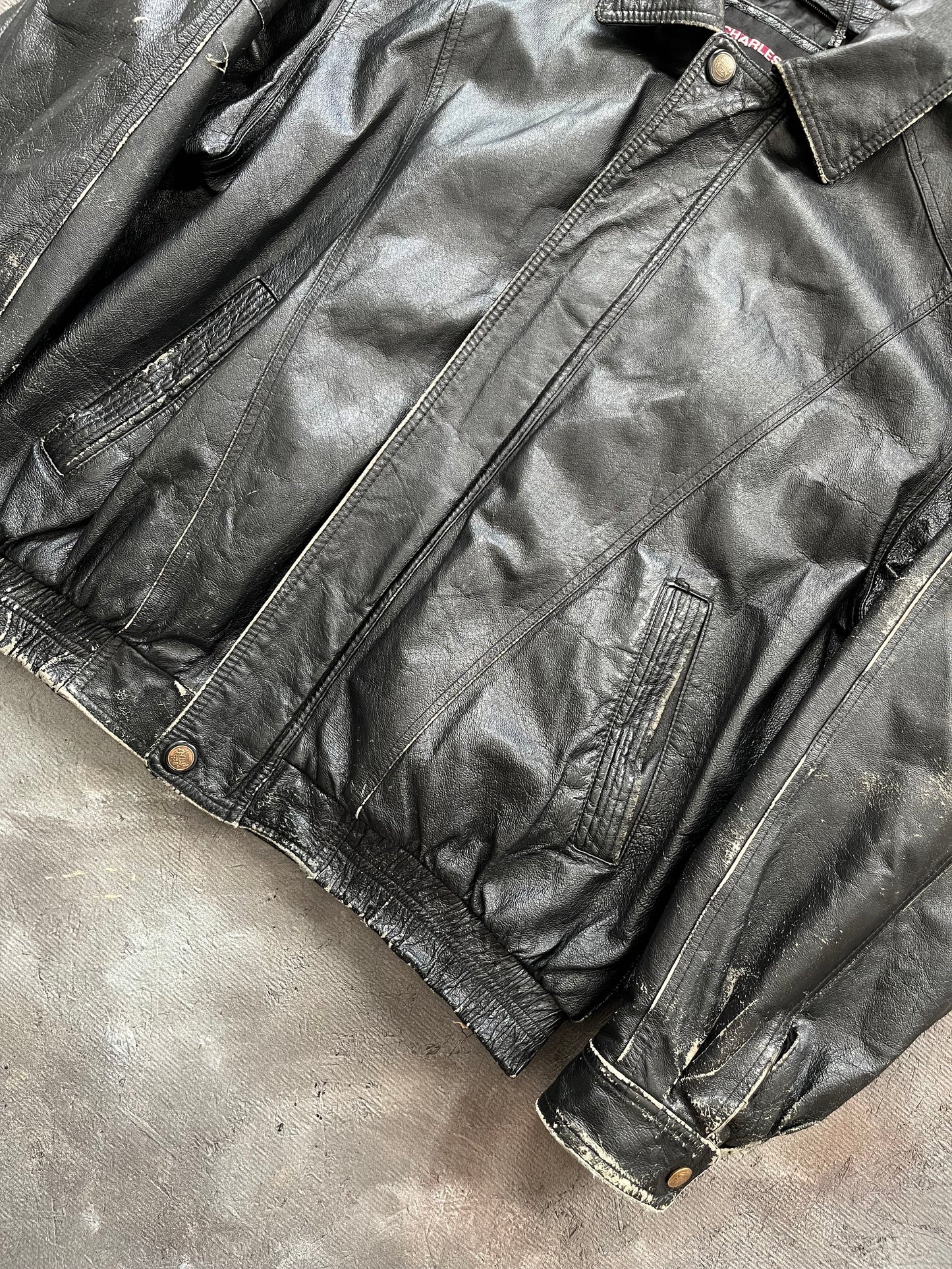 Vintage 1990s Black Leather Jacket - XL