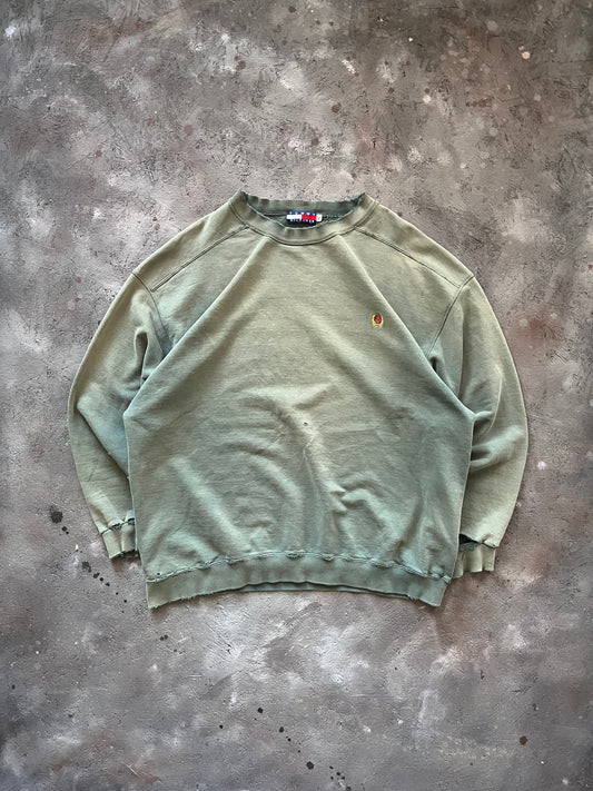 Vintage 1990s Faded and Thrashed Green Tommy Hilfiger Crewneck - XL